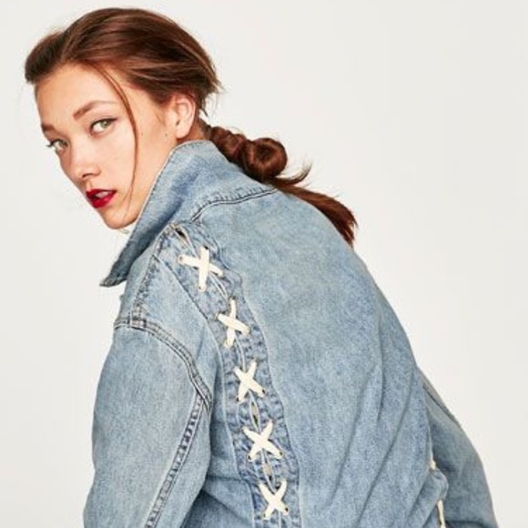 Zara Jackets & Blazers - 🆕 Zara Oversized Lace Up Denim Jacket Sz M